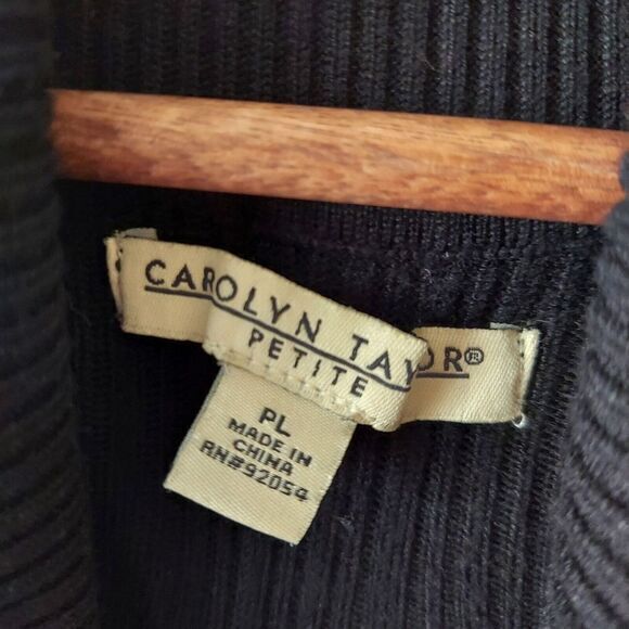 Carolyn Taylor Petite Black Cowl Neck Sweater Cable Knit 3/4 Sleeve Black Large - Picture 3 of 8